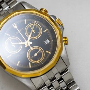 Tissot Genuine PR100 Men's Gold & Silver Black Dial Chronograph Watch | In Box!